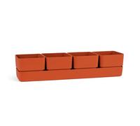 VIRSUS Fioriera con 4 vasi e unico sottovaso 309, misura 48x12x11 cm, Fioriera di forma rettangolare per interno e per esterno, vasi per piccole piante grasse, resistente ai raggi UV (Coral)