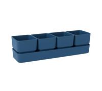 VIRSUS Fioriera con 4 vasi e unico sottovaso 310, misura 48x12x11 cm, Fioriera di forma rettangolare per interno e per esterno, vasi per piccole piante grasse, resistente ai raggi UV (Denim)