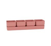 VIRSUS Fioriera con 4 vasi e unico sottovaso 313, misura 48x12x11 cm, Fioriera di forma rettangolare per interno e per esterno, vasi per piccole piante grasse, resistente ai raggi UV (Old Rose)