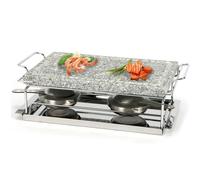 Virsus Griglia Grill da tavolo in Pietra Ollare con 2 Bruciatori 134, dimensione 37x19x9,5 cm, Pietra Naturale, supporto vassoio e Fornellini in acciaio, scanalature antigoccia, cottura carne e pesce