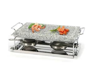 Virsus Griglia Grill da tavolo in Pietra Ollare con 2 Bruciatori 134, dimensione 37x19x9,5 cm, Pietra Naturale, supporto vassoio e Fornellini in acciaio, scanalature antigoccia, cottura carne e pesce