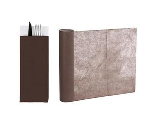 VIRSUS kit 1 Rotolo Runner + 100 Buste Portaposate in TNT Tessuto Non Tessuto, Runner 40cm x 24 Metri e Peso 45gr/mq, Pretaglio 30cm, Portaposate 11x25cm con tovagliolo, per ristorazione (Marrone)