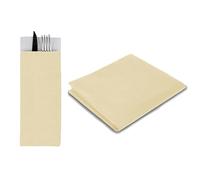 VIRSUS kit 100 Tovaglie + 100 Buste Portaposate in TNT Tessuto Non Tessuto, tovaglia da 100x100 cm, portaposate da 11x25 cm con tovagliolo, Ideali per la ristorazione (Avorio)
