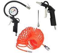 Virsus Kit Accessori per Compressore: 1 Pistola Aria Compressa con Ugello Corto e Lungo, 1 Pistola con Manometro Analogico e 1 Tubo Spiralato da 8 Metri, Pressione Max 15 Bar