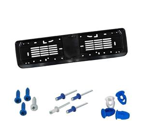 Virsus Kit Portatarga per auto con Banda 0651, misura 53,5x13,5cm, supporto targa universale nera in Polipropilene, Facile installazione, per targhe Europee, 4 Viti, 4 Rivetti e 4 Bottoni (Posteriore)
