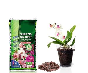 Virsus Kit Sacca Terriccio Orchidee 072 da 10LT + 1 Vaso rotondo per piante diametro 14cm con 1 sottovaso trasparente diametro 12 cm, Corteccia Fresca, vaso per interno ed esterno per orchidea
