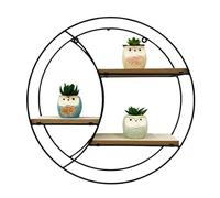 VIRSUS Mensola da Parete in Ferro e Legno 7969, Diametro 44 cm e Spessore 10 cm, Mensola sospesa 3 Ripiani, Scaffale decorativo per vasi e oggetti, Cucina, Salone (Rotonda)