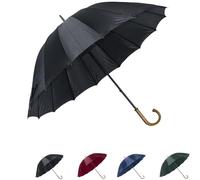 VIRSUS Ombrello da Pioggia Maxi 16 Stecche 519U, TINTA UNITA, Manico Curvo effetto Legno, Struttura e Puntale in Plastica, ombrello gigante da pioggia (Nero)