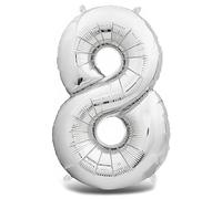 Virsus Palloncino ARGENTO Metallizzato Gonfiabile 725, lunghezza 101 cm, Palloncini per Elio per Compleanno, Decorazioni, Festa Bambini, Eventi, Anniversari, Gonfiabili con Cannuccia (Numero 8)