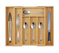 VIRSUS Portaposate in Bambù Estensibile 3375, misura 35x26x5 cm, allungabile da 26 a 37 cm, vassoio per posate e utensili, porta posate da cassetto cucina 7 comodi e pratici scomparti