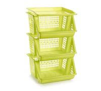 Virsus Scaffale a 3 ripiani per verdura 3639, misura 36x29x63 cm, privo di BPA, 3 cestelli impilabili con vassoio portaoggetti, scaffale per frutta, verdura, cucina, cantina, dispensa (Verde)
