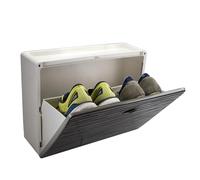 VIRSUS Scarpiera Salvaspazio Slim W5, 51x17x40 cm, anta singola a ribalta, per 2 paia di scarpe, frontale effetto onda, chiusura magnetica, svuotatasche, a parete da ingresso, bagno (Grigio)