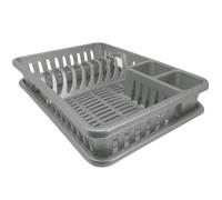 VIRSUS Scolastoviglie con vassoio raccogli goccia, dimensioni 45,5x30x8,5 cm, Scolapiatti plastica per i bicchieri piatti e tre scomparti per le posate Vari colori (Grigio)