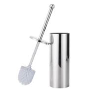 Virsus Scopino e Portascopino per WC in ACCIAIO INOX, Misura 10x39 cm, colore Argento, Scopettino con ciuffo svitabile sostituibile, Manico Antiscivolo -6927