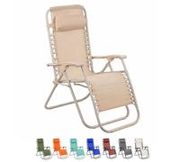 VIRSUS Sedia Gravity ''gravità zero'', poltrona relax pieghevole in Textilene con tubi in acciaio verniciato, sedia reclinabile per piscina, lettino da spiaggia, poltrona giardino -9441F (Beige)