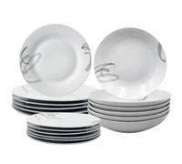 Virsus Servizio di Piatti ROTONDI per 6 Persone 7076, 18 Piatti in Porcellana color Bianco con Righe, Set composto da Piatto Fondo Diam.20,5cm, Piatto Piano Diam.24cm e Piattino Dessert Diam.19cm