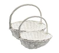 Virsus Set 2 Cesti in Vimini Bianchi 823, misure 47x38x39 cm e 54x47x44 cm, Cesto intrecciato con Manico, Cestini Portaoggetti, Cesti Decorativi Regalo per Feste, per Bomboniere