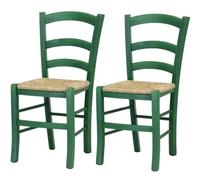 VIRSUS Set 2 Sedie Paesana in Legno con Seduta in Paglia, Misura 43x42x86 cm, Sedia Tradizionale Robusta, per Casa, Cucina, Agriturismo, Ristorante, Made in Italy (Verde)