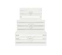 VIRSUS Set 3 Cassette in Legno Impilabili con cuore, misure 21x11x11cm, 26x17x12,5cm, 31x23x15cm, Cestini Portaoggetti con Maniglie, Scatola organizer per camera, cucina -4169F (Bianco)
