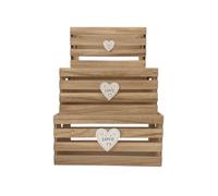 VIRSUS Set 3 Cassette in Legno Impilabili con cuore, misure 21x11x11cm, 26x17x12,5cm, 31x23x15cm, Cestini Portaoggetti con Maniglie, Scatola organizer per camera, cucina -6458F (Legno Naturale)