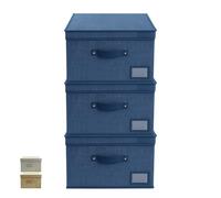 VIRSUS Set 3 Scatole Maxi Portaoggetti Pieghevole in tessuto con coperchio 6 Blu