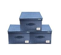 VIRSUS Set 3 Scatole Maxi Portaoggetti Pieghevole in tessuto con coperchio 6924, misura 50x40x25 cm, contenitore salvaspazio con maniglia e Portaetichetta, organizer per Armadio (Blu)
