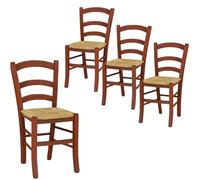 VIRSUS Set 4 Sedie Paesana in Legno con Seduta in Paglia, Misura 44x43x88 cm, Sedia Tradizionale Robusta, per Casa, Cucina, Agriturismo, Ristorante, Made in Italy (Noce Scuro)