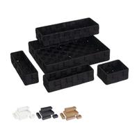 VIRSUS Set 5 Cassetti Portaoggetti in Tessuto impilabili UNI532, Trama intrecciata 4 Scomparti interni, misura 34x26x6 cm, contenitore salvaspazio, Organizer per accessori bagno (Nero)