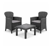 VIRSUS Set Salottino da Giardino per 2 Persone, Composto da: 2 Poltrone e 1 Tavolino, Cuscini per comoda Seduta, Design Rattan di colore Antracite, per Interno ed Esterno -AKI1042F