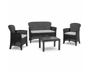 VIRSUS Set Salottino da Giardino per 4 Persone, Composto da: 2 Poltrone, 1 Divano a 2 Posti e 1 Tavolino, Cuscini per comoda Seduta, Design Rattan di colore Antracite, Interno ed Esterno -JUN6043F