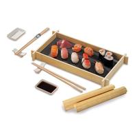 VIRSUS Set Sushi per 2 Persone con Vassoio in Ardesia e Bambù, Misura 35x20 cm, Servizio Orientale da 9 pezzi: 2 bacchette cinesi, 2 Tovagliette, 2 porta bacchette, 2 ciotole per salse -6385