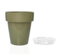 Virsus Vaso rotondo per piante diametro 14 cm, con sottovaso trasparente diametro 12 cm, design elegante, vaso per piccole piante e fiori, per interno ed esterno, resistente ai raggi UV (Olive)