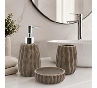 Virtime Set Accessori Bagno 3 Pezzi in Ceramica Lucida Modello Incas, Dispenser Sapone Liquido, Porta Spazzolini e Porta Saponetta (caffè)