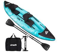 VirtuFit Kayak 335 Gonfiabile - 2 + 1 Persone + Opzione 3° Sedile - Include 2 pagaie, pompa a mano, borsa per il trasporto e 2 pinne, per mare, fiume e lago, costruzione stabile, 335 cm, turchese