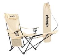 VirtuFit Sedia da campeggio pieghevole - Sedia da spiaggia con poggiapiedi - Beige