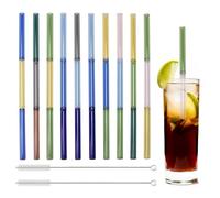 VirtuGro 10PCS Cannucce Riutilizzabili Tricolore Cannucce Vetro Cannuccia Riutilizzabile Lavabili Cannucce Cocktail Cannucce di Vetro Colorate con 2 Spazzole per Pulizia per Latte Succhi Cocktail
