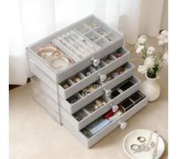 VirtuGro 5 Piani Portagioie Donna da Camera Porta Gioie con Guscio in Acrilico Trasparente Porta Gioielli da Comodino Jewelry Organizer Portagioie Grande Regali per Orecchini Collane Anelli Grigio