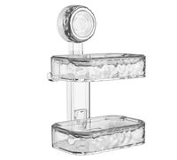 VirtuGro Porta Sapone Bagno Porta Saponetta In Plastica Porta Sapone con Ventosa Porta Sapone Due Piani Cucina Murale con Vaschetta Facile da Installare Portasapone Autoadesivo Argento Trasparente