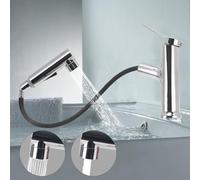 VirtuGro Rubinetto Bagno Lavabo con Doccetta Estraibile a 3 Modalità | Rubinetto Miscelatore Monocomando Caldo e Freddo Aeratore Doccino per Lavandino (Argenteo)