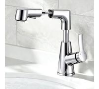 VirtuGro Rubinetto Bagno Lavabo Con Doccetta Estraibile Aumento di 6 cm | Miscelatore Lavabo Bagno a 2 Modalità Monocomando in Ottone Cromato Rubinetti Acqua Calda e Fredda Adatto Lavabo da Appoggio
