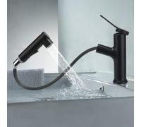 VirtuGro Rubinetto Bagno Lavabo Rubinetto con Doccetta Estraibile a 3 Modalità Miscelatore Monocomando Caldo e Freddo Aeratore Doccino per Lavandino (Nero)