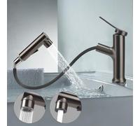 VirtuGro Rubinetto Bagno Lavabo Rubinetto con Doccetta Estraibile a 3 Modalità Miscelatore Monocomando Caldo e Freddo Aeratore Doccino per Lavandino (Grigio)