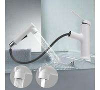 VirtuGro Rubinetto con Doccetta Estraibile a 3 Modalità Rubinetto Bagno Lavabo Miscelatore Monocomando Caldo e Freddo Aeratore Doccino per Lavandino Bianco