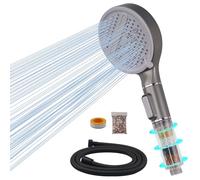VirtuGro Soffione Doccia Anticalcare 3 Tipi di Getti Shower Head Alta Pressione Doccino per Doccia con Tubo 1.5M in Acciaio Inossidabile Universale Soffione Doccia Grande 12CM Grigio Scuro