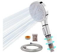 VirtuGro Soffione Doccia con Filtro 3 Tipi di Getti Alta Pressione Soffione Doccia Anticalcare a Risparmio Idrico Pannello Grande 12 cm Shower Head con Tubo 1.5M Argento