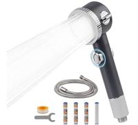 VirtuGro Soffione Doccia con Filtro 3 Tipi di Getti Alta Pressione Soffione Doccia Anticalcare a Risparmio Idrico Shower Head con Tubo 1.5M Grigio