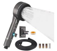 VirtuGro Soffione Doccia con Filtro con 4 Modalità Di Spruzzo Soffione Doccia con Tubo da 2M Shower Head Alta Pressione con Supporto Senza Fori Doccino per Doccia Anticalcare (Grigio Scuro)