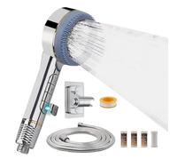 VirtuGro Soffione Doccia con Filtro con 4 Modalità Di Spruzzo Soffione Doccia con Tubo da 2M Shower Head Alta Pressione con Supporto Senza Fori Doccino per Doccia Anticalcare Cromo