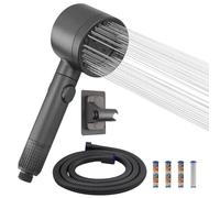VirtuGro Soffione Doccia con Filtro con 7 Modalità Di Spruzzo Soffione Doccia con Tubo da 1.5M Shower Head Alta Pressione con Girevole Supporto Senza Fori Doccino per Doccia Anticalcare Grigio