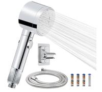 VirtuGro Soffione Doccia con Filtro con 7 Modalità Di Spruzzo Soffione Doccia con Tubo da 1.5M Shower Head Alta Pressione con girevole Supporto Senza Fori Doccino per Doccia Anticalcare Cromo